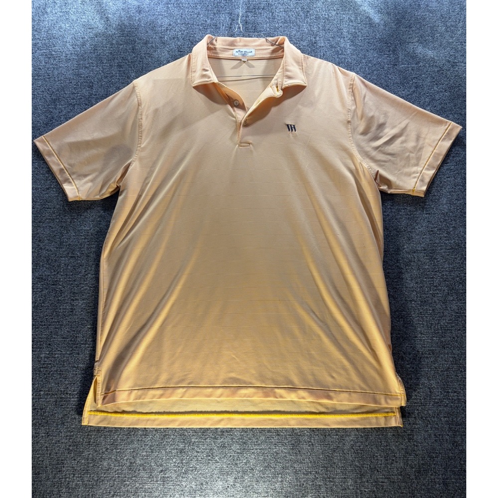 Peter Millar Summer Comfort Mens XL Orange Striped Performance Polo Shirt Logo